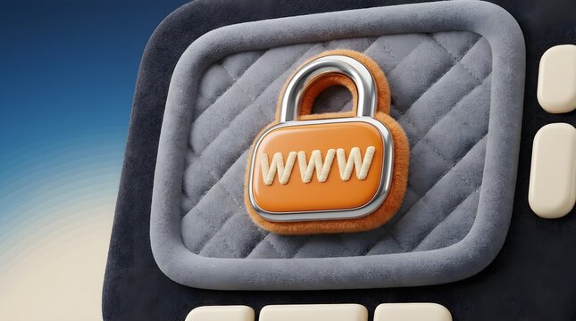 Closeup on LCD screen with focus on www padlock. Internet security cybersecurity concept. 3d illustration