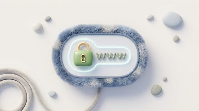 Closeup on LCD screen with focus on www padlock. Internet security cybersecurity concept. 3d illustration