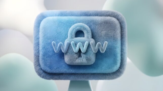 Closeup on LCD screen with focus on www padlock. Internet security cybersecurity concept. 3d illustration