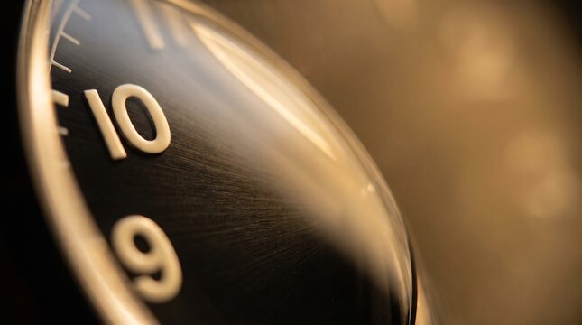 Close-up view of a clock face highlighting the numbers nine and ten