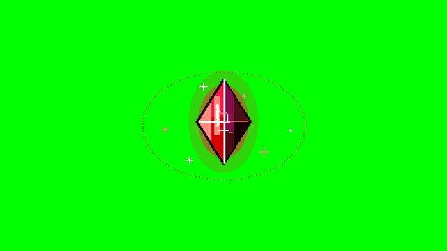 A striking 16-bit pixel art animation of a legendary crimson blood mana core crystal pulsing with dark arcane energy, floating gracefully on a solid Chroma Key Green Screen (#00FF00). Features multi-l