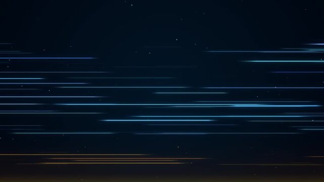 Blue and Gold Speed Lines with Dot Flares Moving Horizontally Abstract Loop