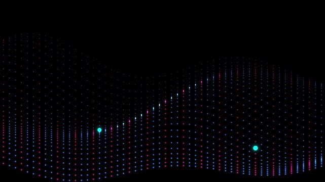 Abstract neon dot wave background, pulsing digital data flow animation, cyberpunk technology motion futuristic particle network loop