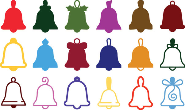 Bell Icon Set With Colorful Notification Symbols, Alarm Bells, Church Bells And Decorative Vector Designs