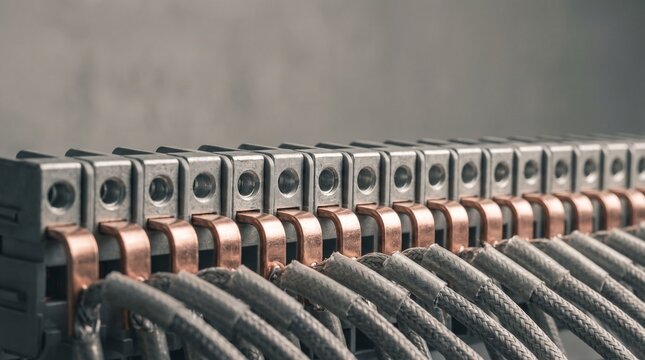 Industrial electrical terminal block assembly with wiring and copper bridges