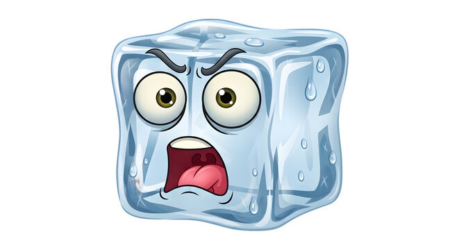 Frustrated Melting Ice Cube Character Illustration Isolated on a Transparent Background for Creative Graphic Projects