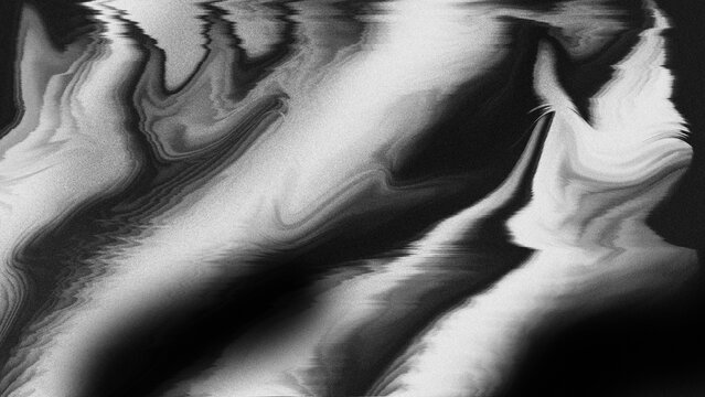 Abstract black and white grainy liquid waves background with distortion and noise texture