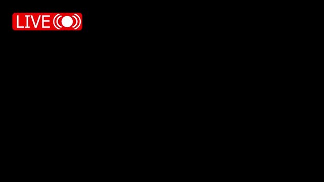 Red Live Stream Badge Icon with Broadcast Signal Waves on Black Background..