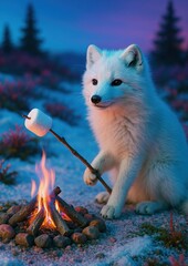 Fototapeta premium Fox roasting marshmallow under stars