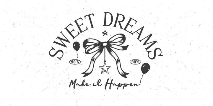 Retro vintage typography Sweet dream slogan with ribbon srt for print, jersey, tee, hat, t-shirt, sweatshirt, hoodie for clothing brand design - Vector