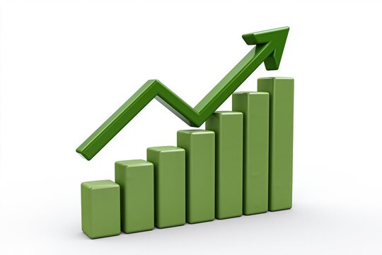 Green bar chart with upward trending arrow