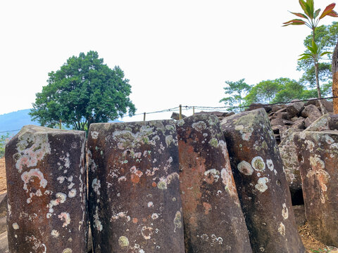 Selective focus of rock on Megalithic sites Gunung Padang  Cianjur, West Java, Indonesia