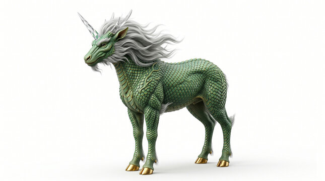 Mythical Chinese Qilin Kirin Beast with Green Dragon Scales and Golden Hooves