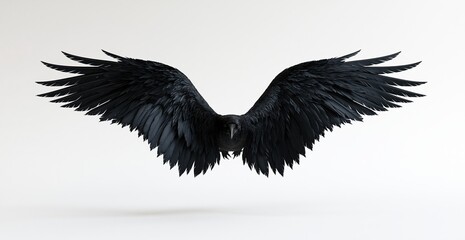 Fototapeta premium Large black raven bird flying with spread wings