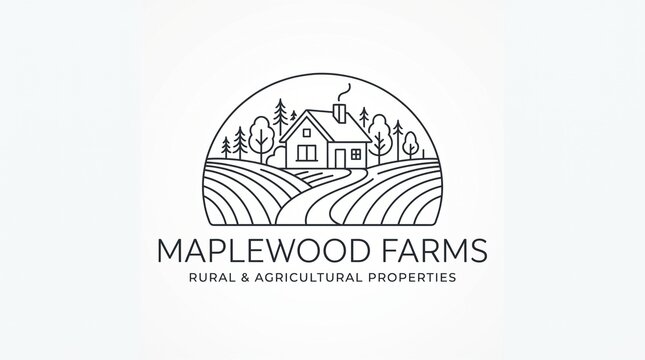 Minimalist Farm Logo Design Featuring a Rural House and Fields for Agricultural Property Branding or Organic Food Business Identity