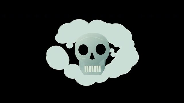 Ghostly skull forms and dissolves in swirling smoke on transparent