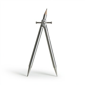 Metal drawing compass with pencil standing isolated on