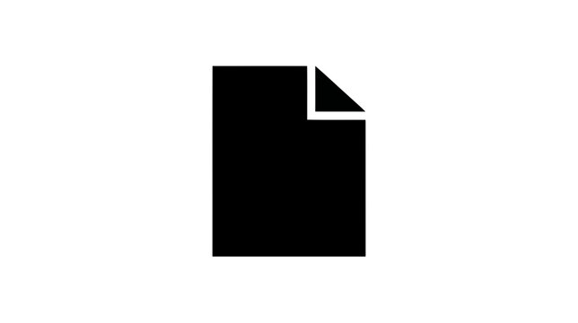 A minimalist black icon representing a document or a sheet of paper with a folded corner isolated on a solid white background for digital