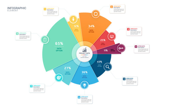 Project Data Radial Infographic with Eight Percentage Segments and Business Analysis