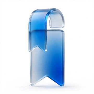 3D Glass Bookmark Icon Blue Gradient Save Ribbon Isolated