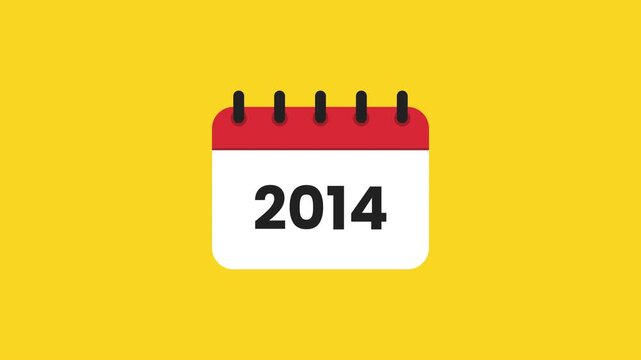 2014 Vintage Year Planner Calendar Animation with White Date Panel and Bold Spiral Notebook Illustration Prores Alpha 4K 60 fps Looping