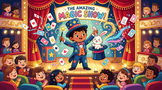 The Amazing Magic Show with Magician and Bunny on Stage