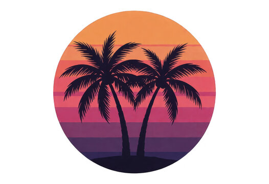 Palm Trees Silhouette Sunset Circular Frame