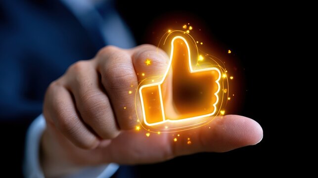 Digital approval symbol glowing with positive feedback