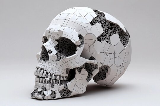 Skull designed with geometric fractals showcasing modern artistic interpretation