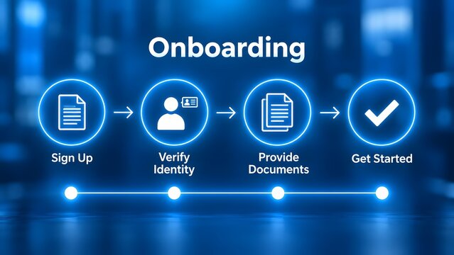 Digital user onboarding process workflow showing sign up verification and document submission