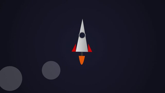 Stylized rocket ship icons flying upward against a dark background