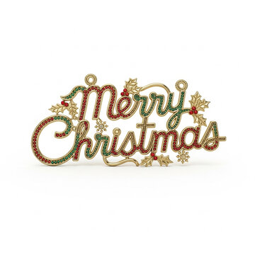 Decorative Golden Merry Christmas Ornament with Jewel Embellishments Holiday Season