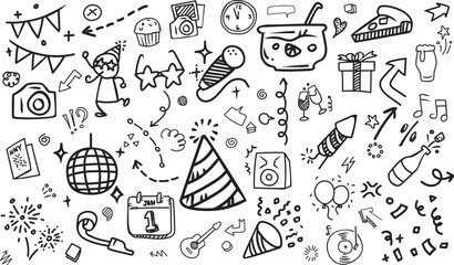 Fototapeta premium * New Year midnight countdown celebration doodle horizontal pattern