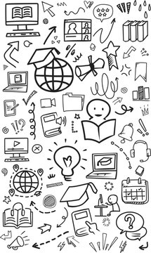 Vertical online education and E-learning doodle pattern