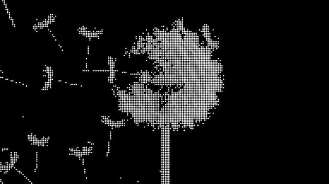 Abstract dandelion flower silhouette made of halftone dots