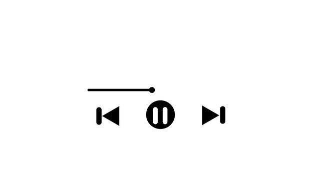 Minimalist Media Player Control Icons Set with Pause, Skip, and Progress Bar animation video 4 k..