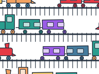 Obraz premium Playful Railway Trains Bright Kids Artwork
