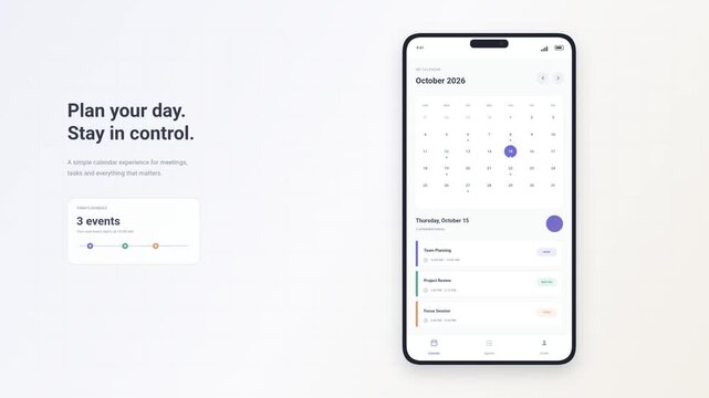 Mobile App UI Calendar and Event Planner Animation