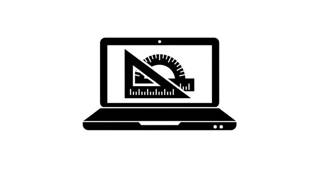Black silhouette icon of a laptop displaying a geometric drafting triangle on a transparent background