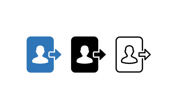 Minimalist account logout user icons with arrow symbol in blue and black style