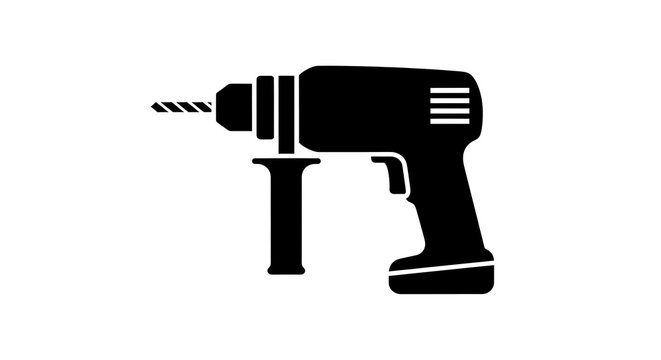Black silhouette icon of a cordless power drill isolated on a white background