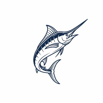 Marlin swordfish jumping out of water line art illustration