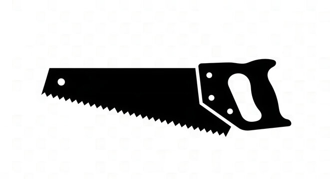 Black silhouette of a hand saw isolated on a white background for construction and carpentry design