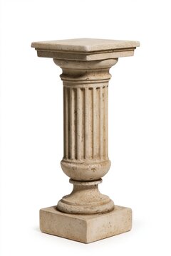 Beige classical stone pedestal with fluted column on