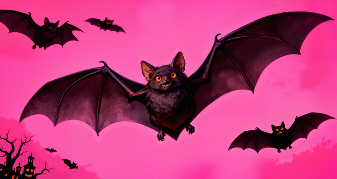 bats on pink halloween background
