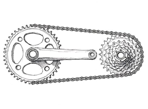 Bicycle chain connecting two sprockets with derailleur mechanism