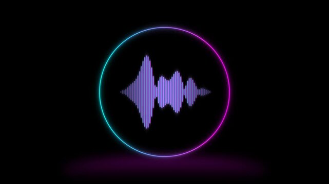 Dynamic digital sound wave visualization within a vibrant neon circle, representing audio technology and abstract energy for modern creative projects and media animations