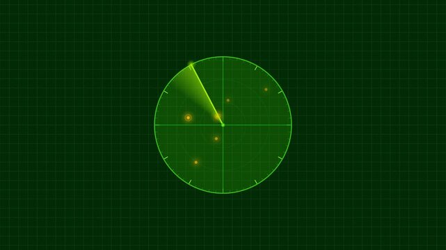 Green Radar Scanning Objects With Blip on Digital Dark Grids Background 4k Animation
