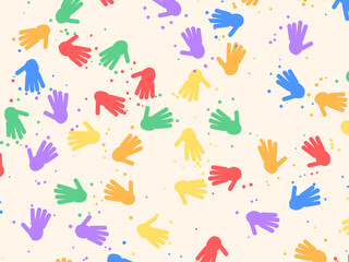 Fototapeta premium Childish Hand Stamp Print Colorful Background