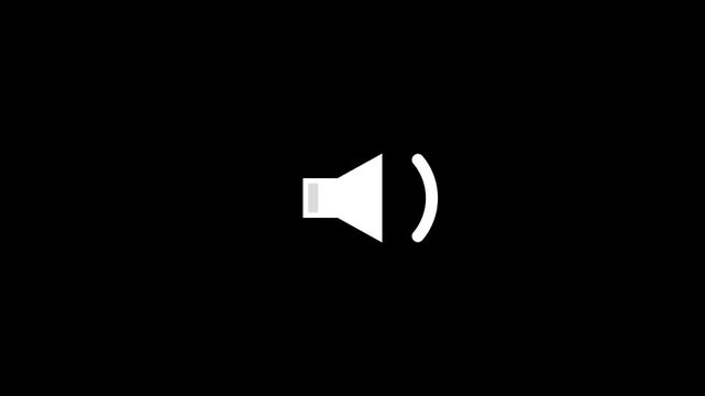 Minimalist white volume speaker icon with sound wave isolated on black background